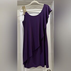 Dress Barn Purple Asymmetrical Draped Sleeveless Sheath Dress Size 8